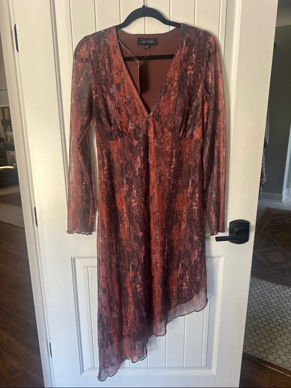 Cinq à Sept Rust Snake-Print Asymmetrical V-Neck Dress